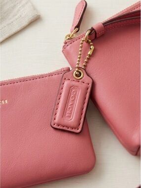 Coach Pink Leather Key Charm with Gold Chain